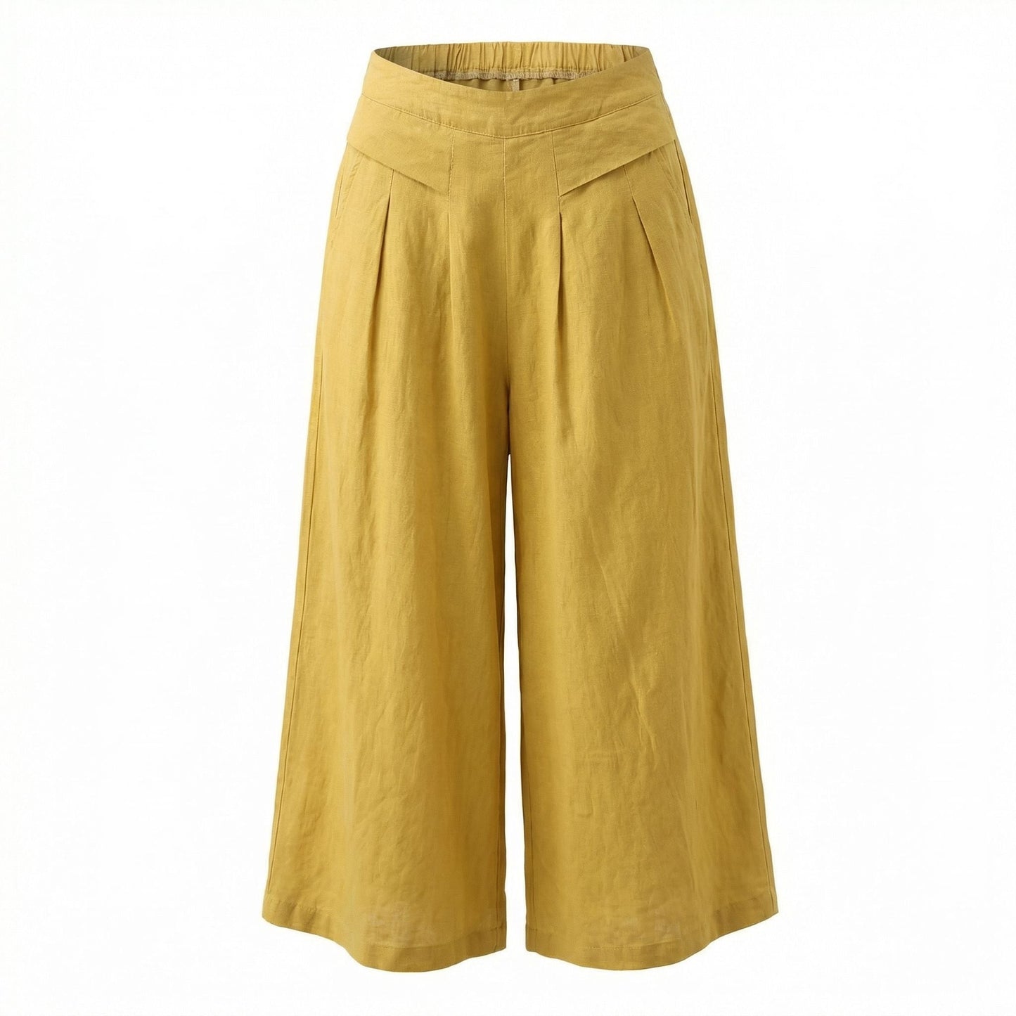 Pantalones Mujer Pierna Ancha Algodón Pinzas Bolsillos