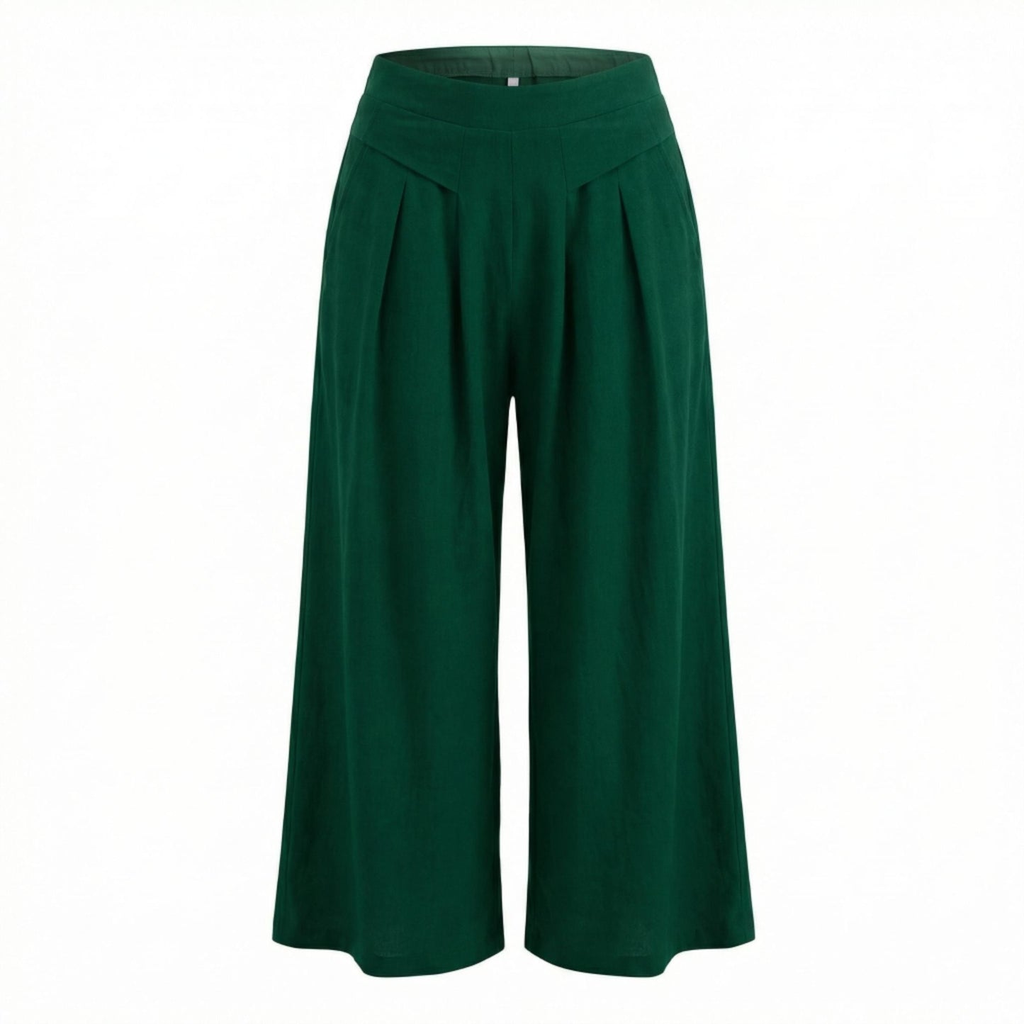 Pantalones Mujer Pierna Ancha Algodón Pinzas Bolsillos
