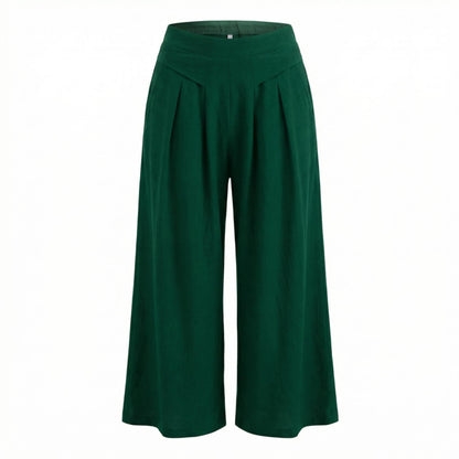 Pantalones Mujer Pierna Ancha Algodón Pinzas Bolsillos