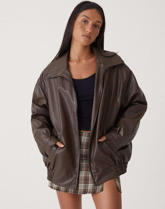 Chaqueta bomber mujer de cuero sintético cuello y cremallera - Mavetta