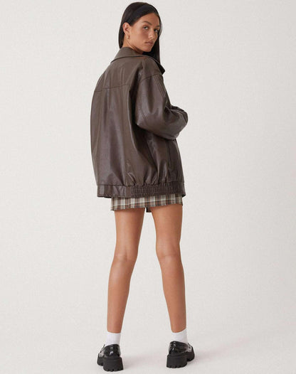 Chaqueta Oversize Mujer de Cuero Sintético Ajuste Amplio