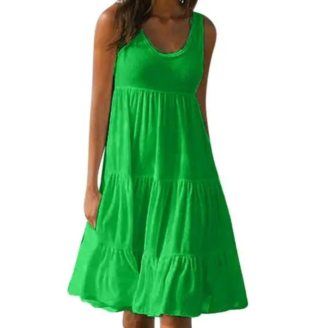 Vestido midi mujer sin mangas capas estilo bohemio