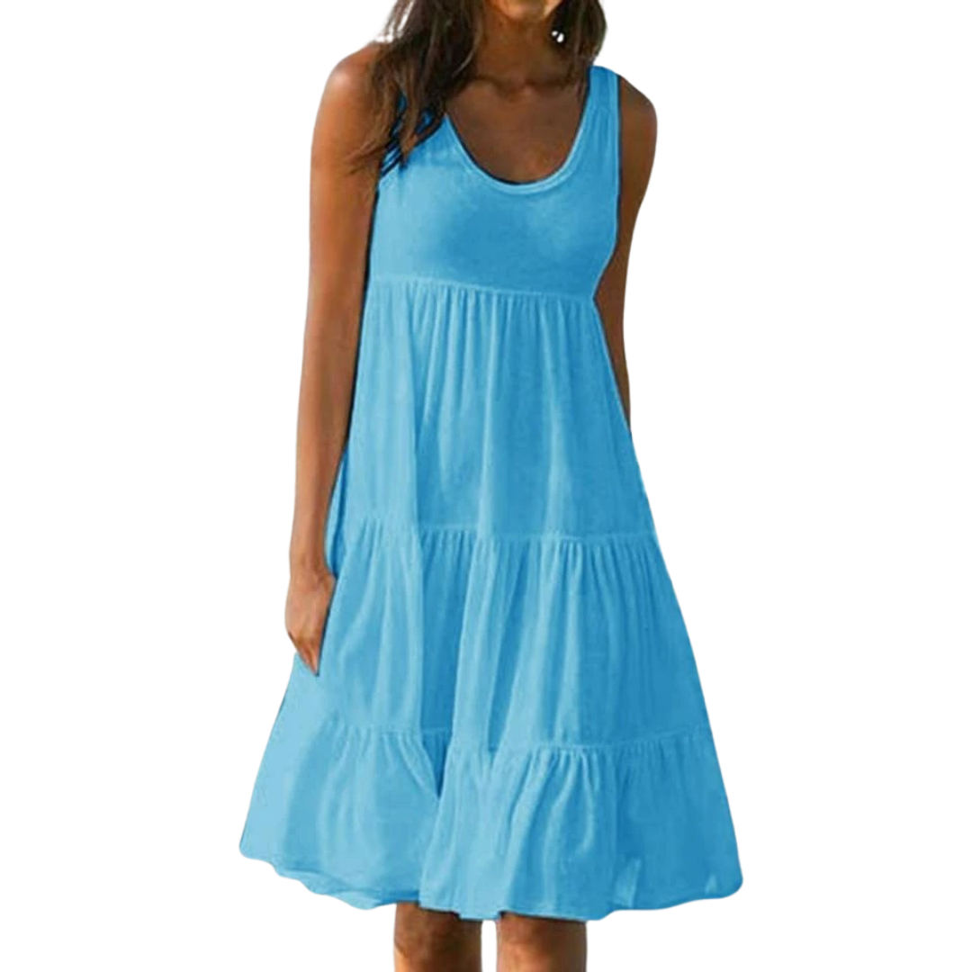 Vestido midi mujer sin mangas capas estilo bohemio