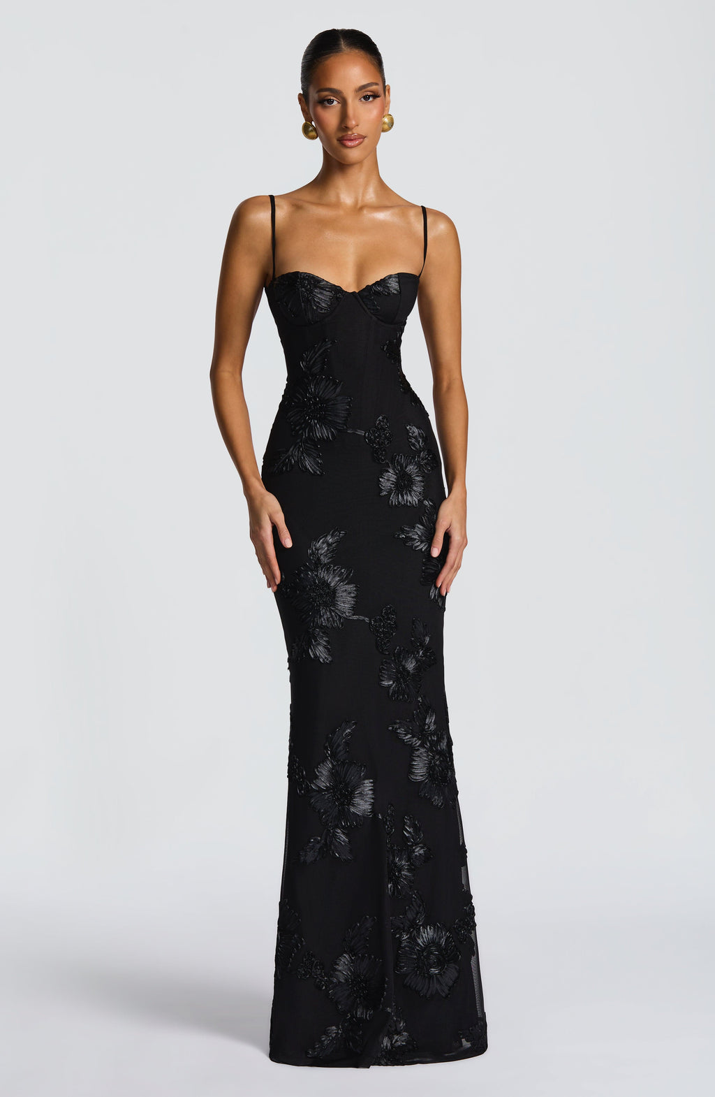 Vestido maxi mujer con bordado floral estilo boda