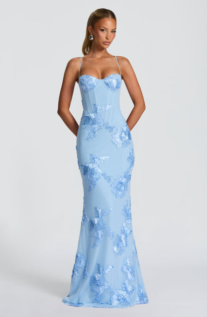 Vestido maxi mujer con bordado floral estilo boda