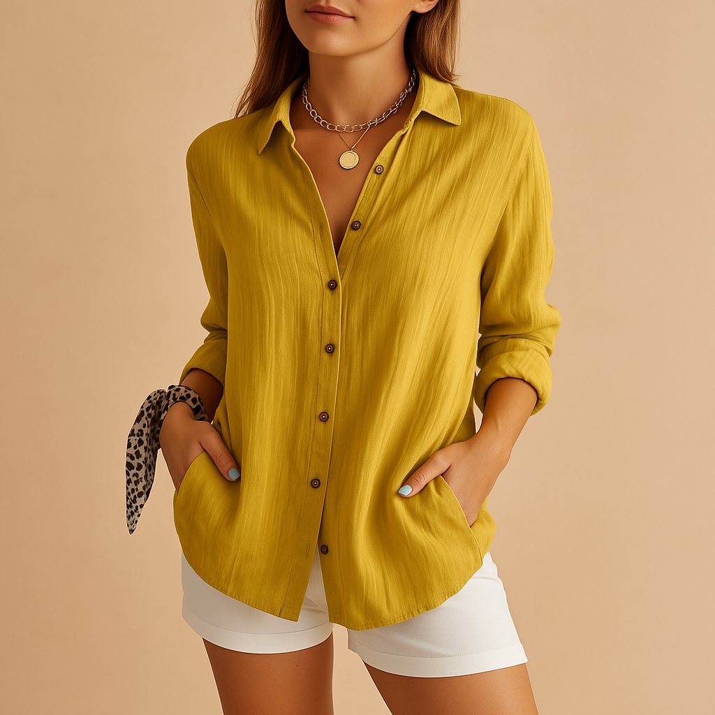 Blusa mujer de lino botones mangas largas corte relajado