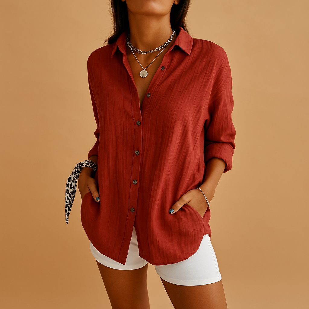 Blusa mujer de lino botones mangas largas corte relajado