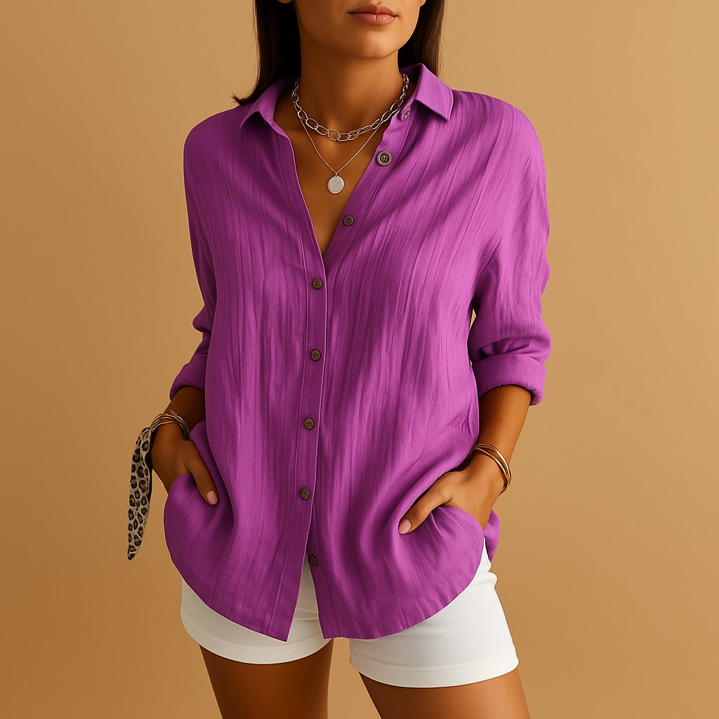Blusa mujer de lino botones mangas largas corte relajado