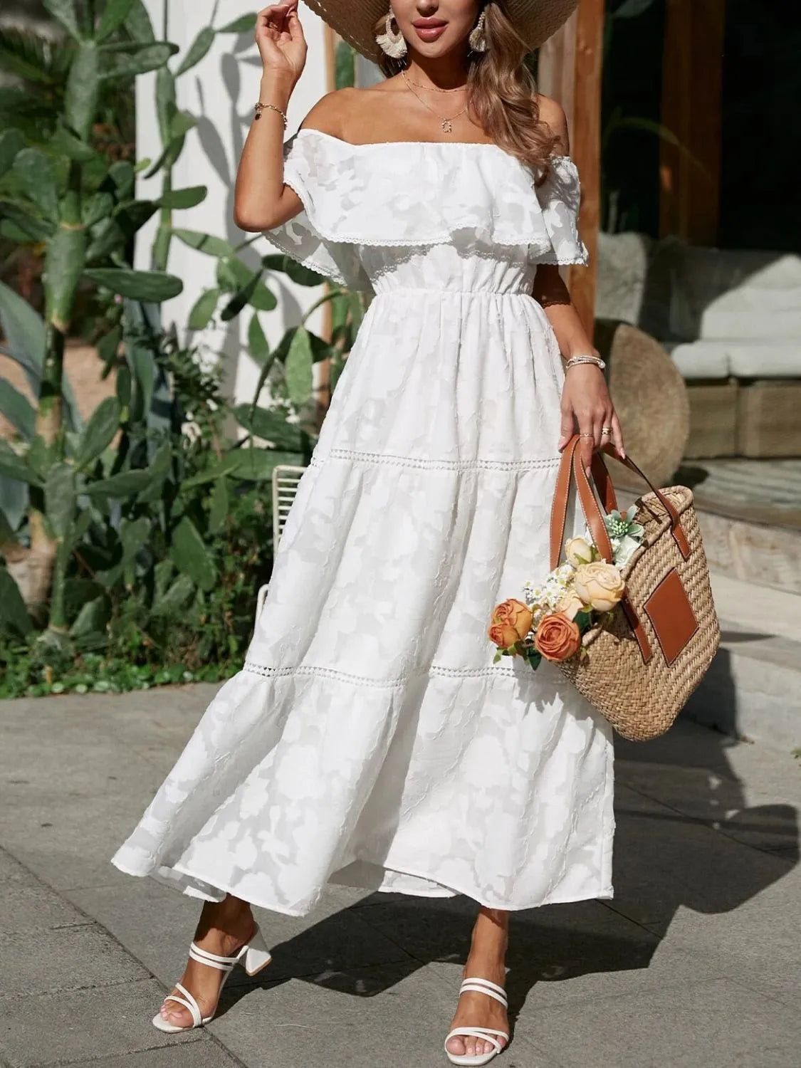 Vestido largo mujer capas hombros descubiertos elegante - Mavetta