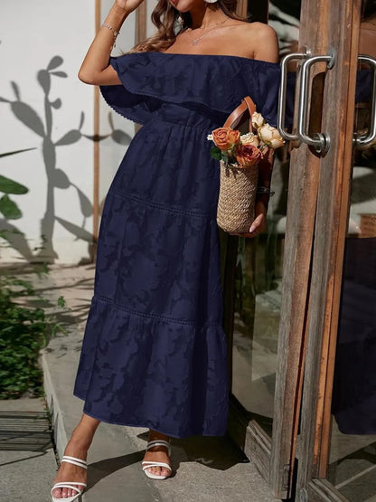 Vestido largo mujer capas hombros descubiertos elegante
