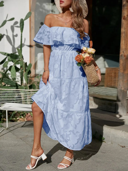 Vestido largo mujer capas hombros descubiertos elegante