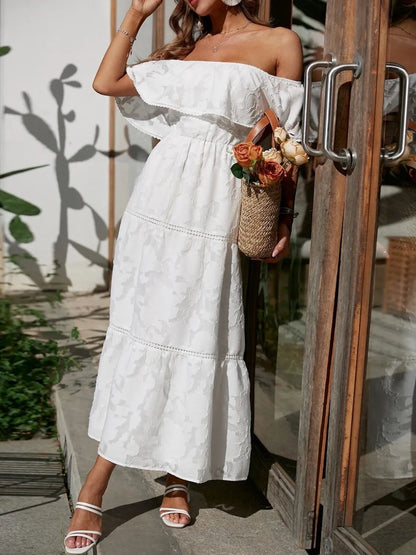 Vestido largo mujer capas hombros descubiertos elegante