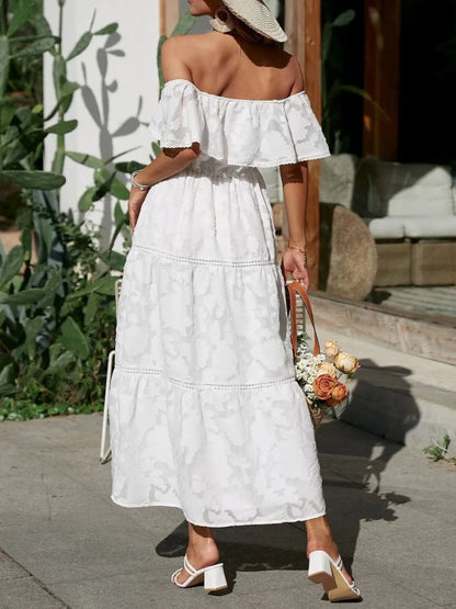 Vestido largo mujer capas hombros descubiertos elegante