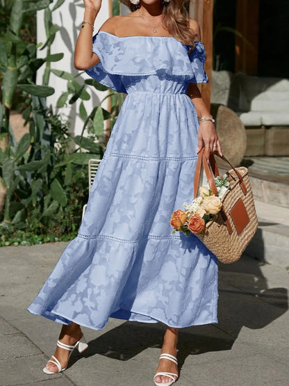 Vestido largo mujer capas hombros descubiertos elegante