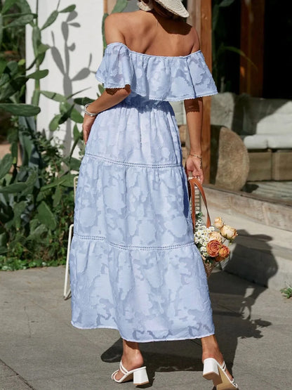Vestido largo mujer capas hombros descubiertos elegante