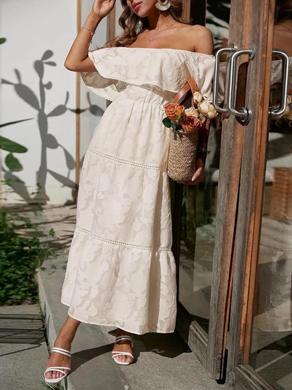 Vestido largo mujer capas hombros descubiertos elegante