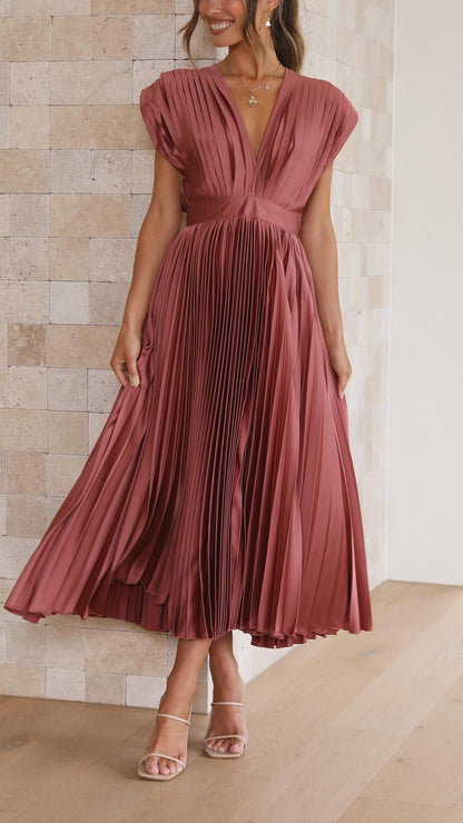 Vestido midi Mujer plisado escote en V elegante - Mavetta