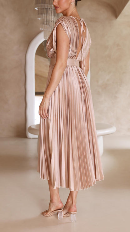 Vestido midi Mujer plisado escote en V elegante