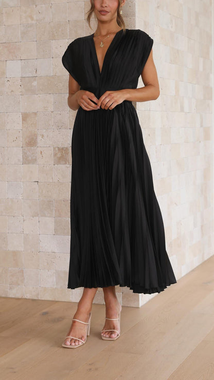Vestido midi Mujer plisado escote en V elegante