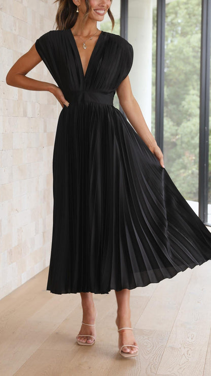 Vestido midi Mujer plisado escote en V elegante