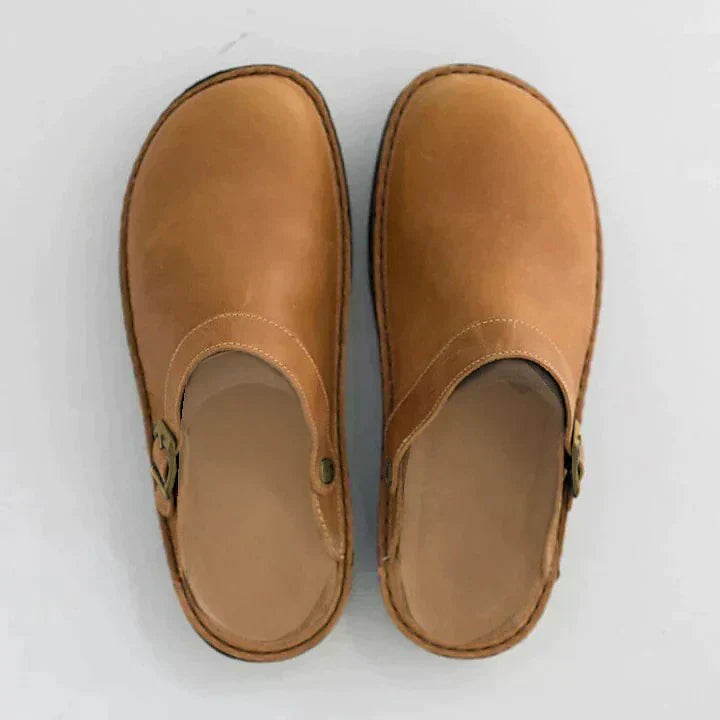 Zuecos Hombre Cuero Puntera Redonda Hebilla Ajustable Confort