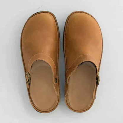 Zuecos Hombre Cuero Puntera Redonda Hebilla Ajustable Confort