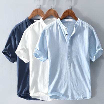 Camisa Hombre de Lino Ligera Manga Corta Transpirable