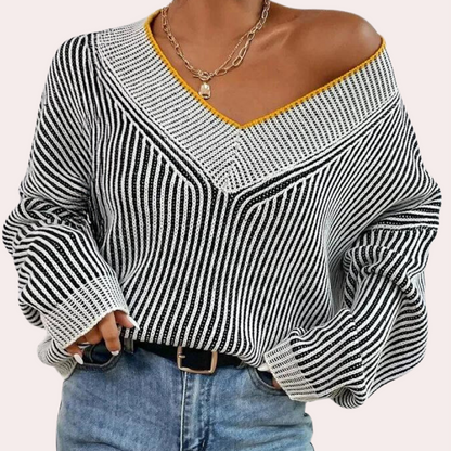 Jersey Mujer de Punto Suave Rayas Hombros Descubiertos - Mavetta