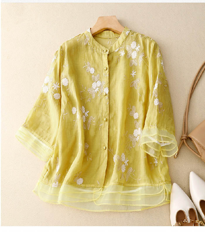 Blusa Mujer de Tela Ligera Estampado Floral Ajuste Moderno