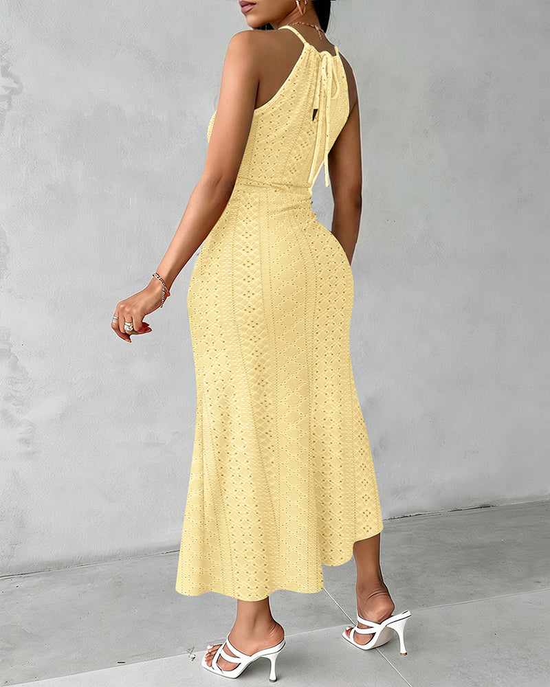 Vestido midi mujer Jacquard halter abertura verano