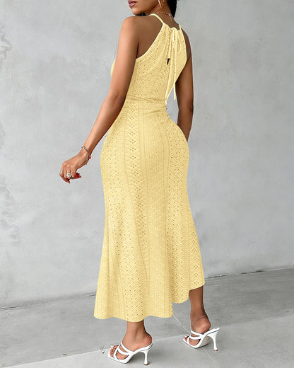 Vestido midi mujer Jacquard halter abertura verano