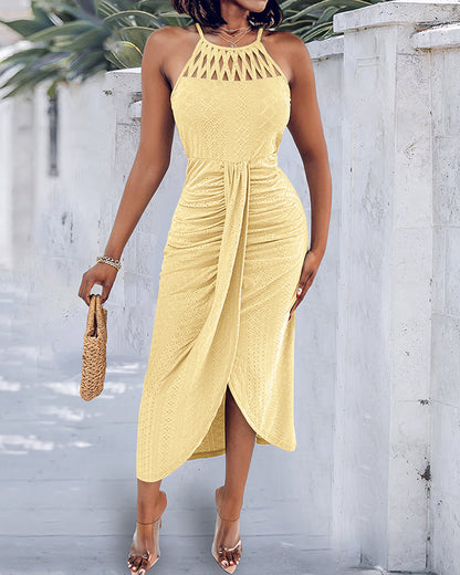 Vestido midi mujer Jacquard halter abertura verano