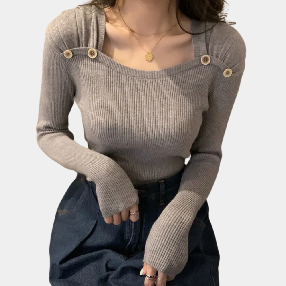 Jersey Mujer Acanalado Cuello Redondo Ajuste Cómodo