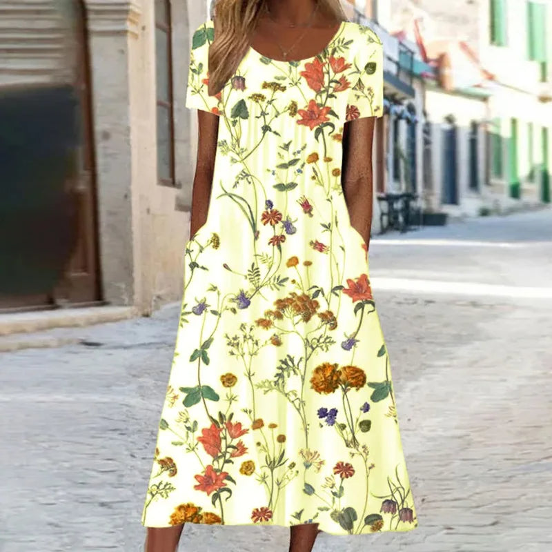 Vestido verano mujer con manga corta y estampado floral