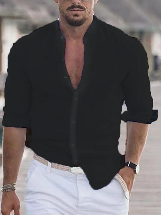 Camisa Hombre Algodón Cuello Mao y Botones
