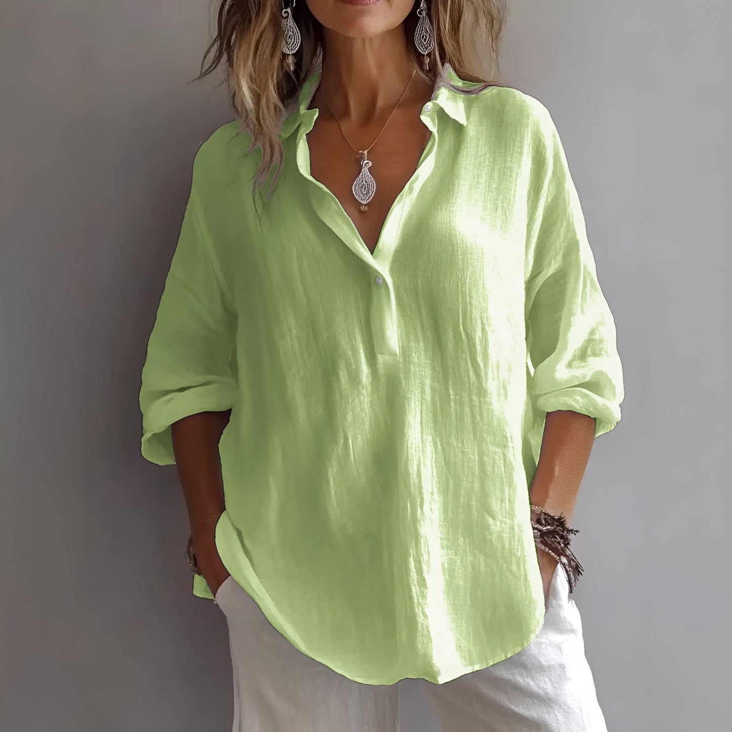 Blusa Mujer Fluida con Cuello Clásico