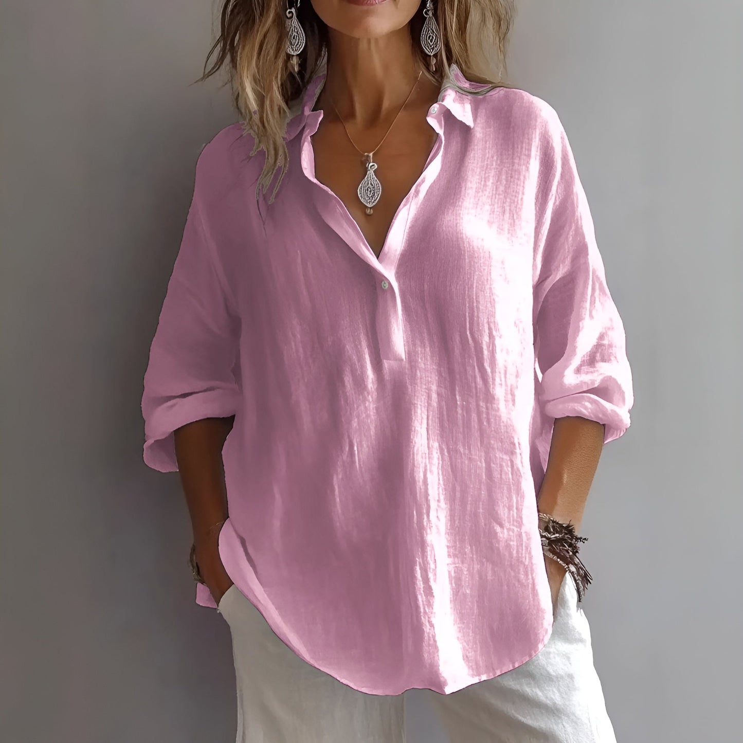 Blusa Mujer Fluida con Cuello Clásico