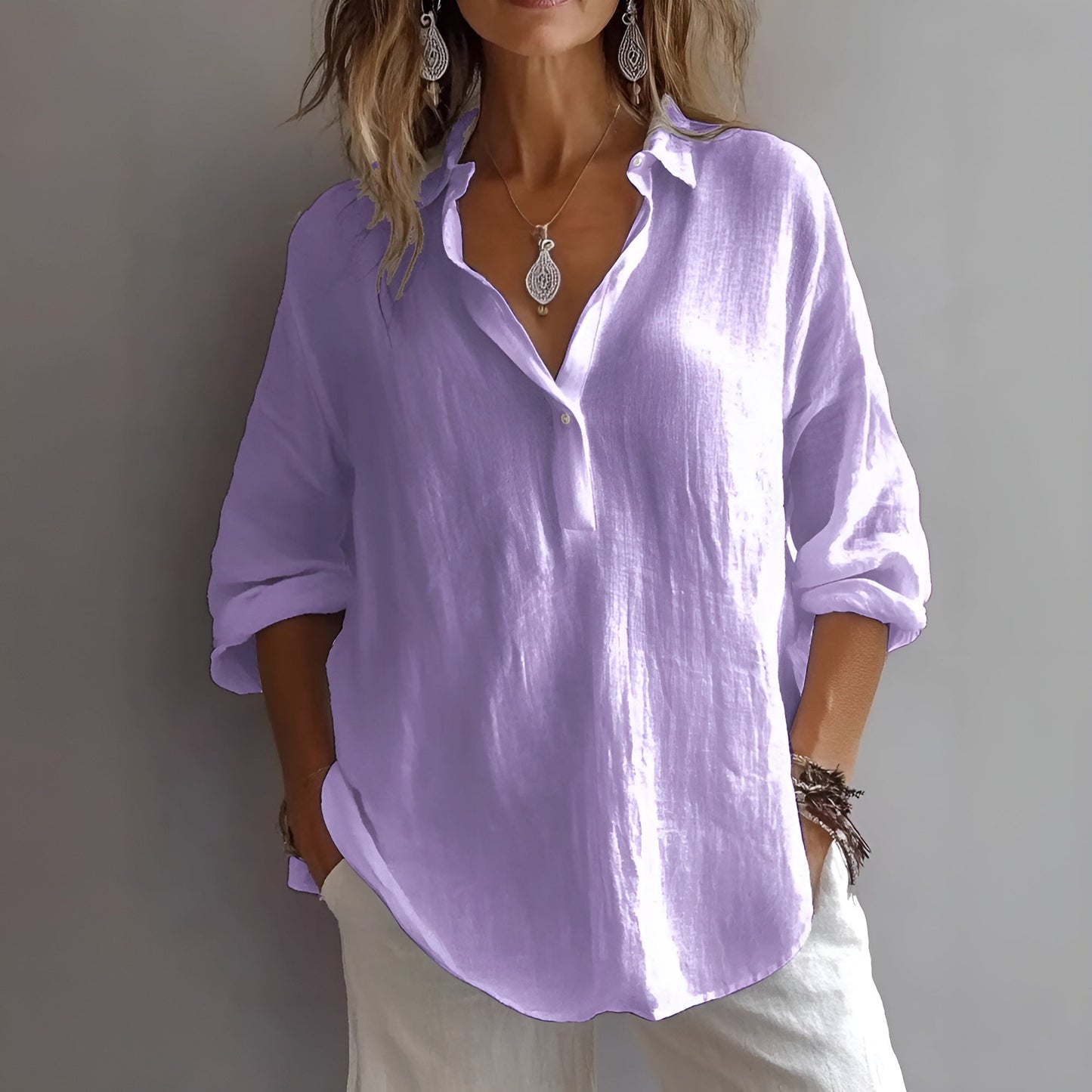 Blusa Mujer Fluida con Cuello Clásico