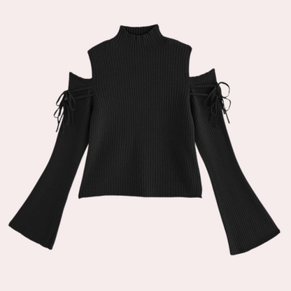 Jersey Mujer de Punto Canalé con Hombros Descubiertos