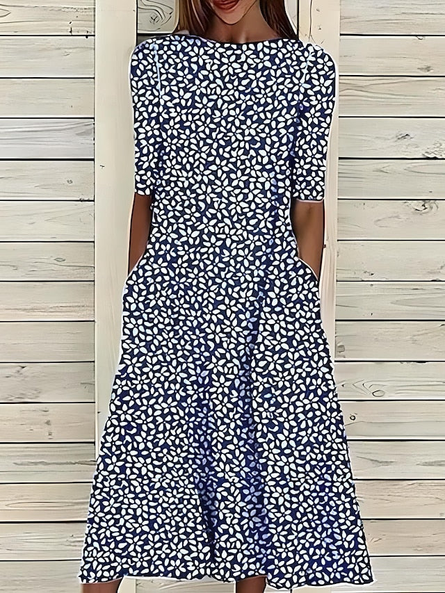 Vestido midi mujer Ligero Flores Costas Cuello Redondo