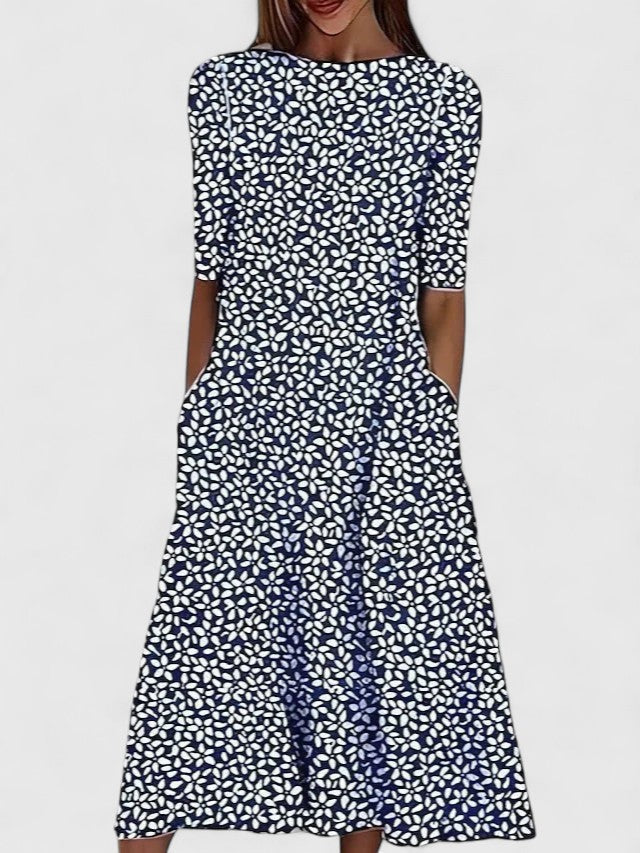 Vestido midi mujer Estampado Floral Manga Corta Cintura Ajustada